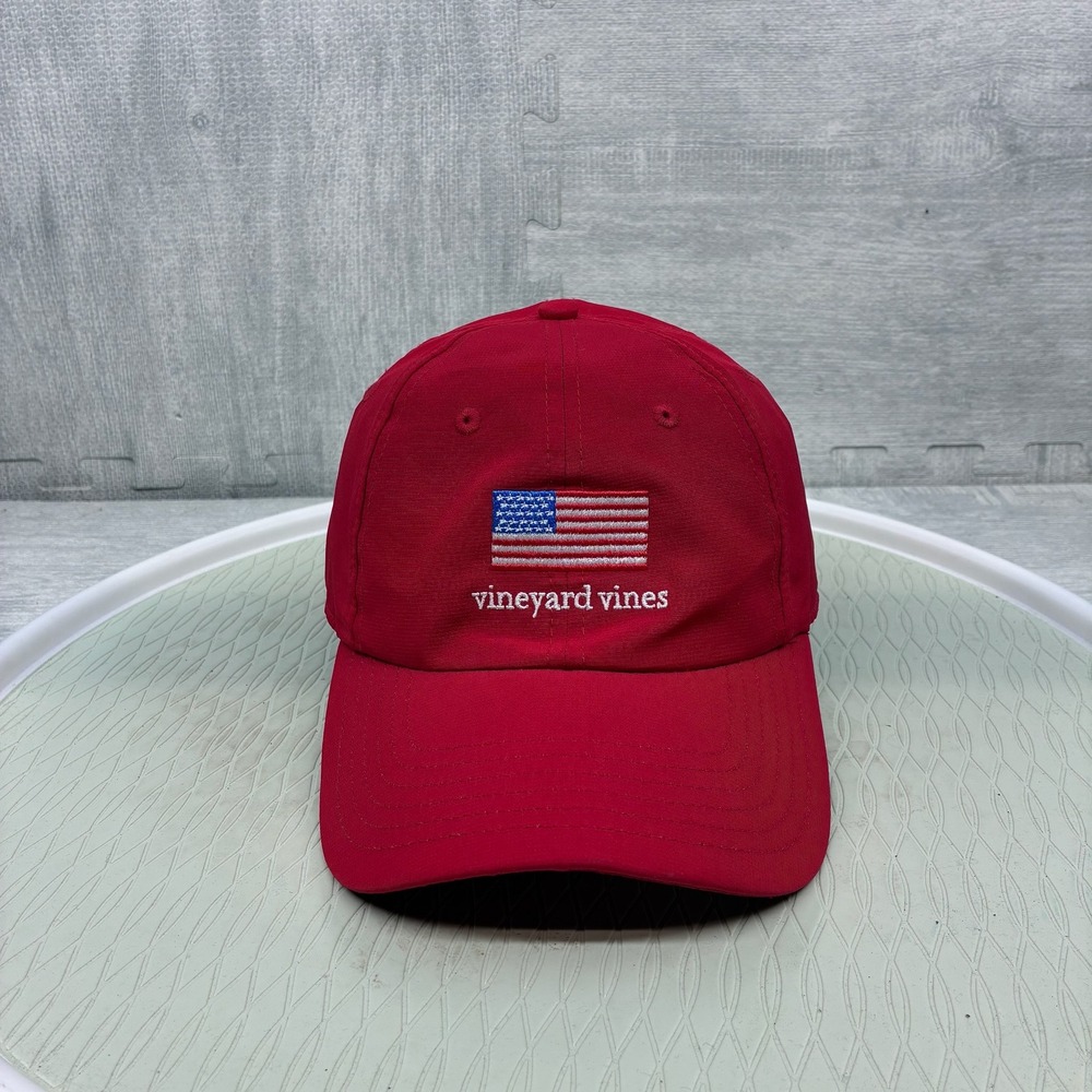 Vineyard Vines Hat Cap Strap Back Red Baseball Cap American Flag Adjustable